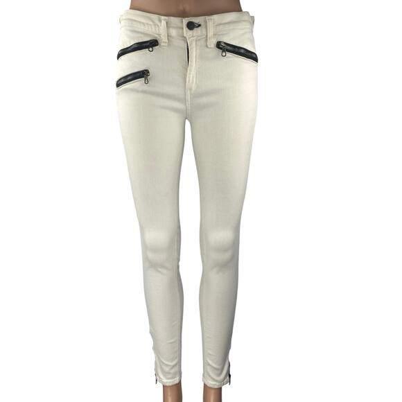 Rag & Bone Women's White Skinny Leg Mid Rise Zipper Biker Denim Jeans Pants 29 - Picture 1 of 6